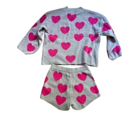Gray & Pink Heart Print Knit Sweater & Shorts Lounge Set Nasty Gal M - Picture 2 of 5
